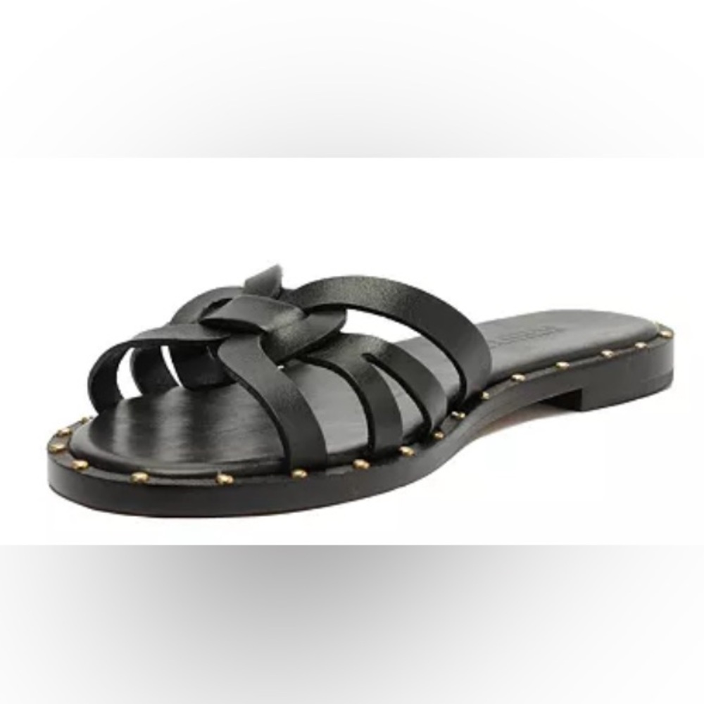 SCHUTZ Black Leather Slide Sandals